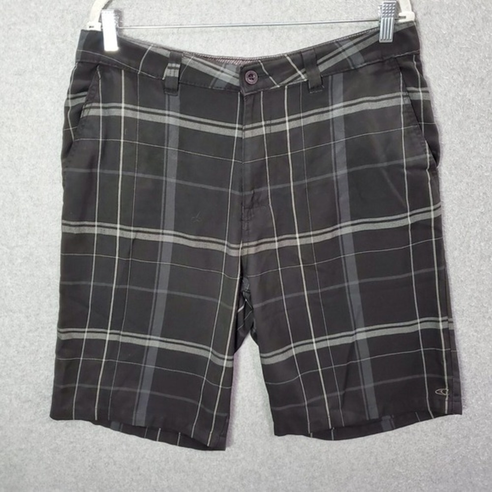 O'Neill‎ Men Shorts 36 Black Plaid Chino Pockets High Rise Logo 9 in Inseam
